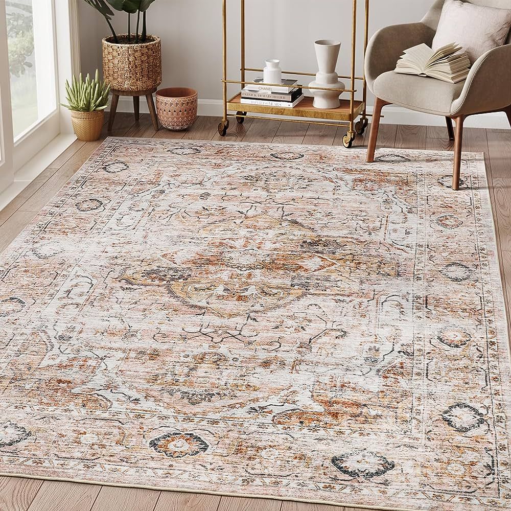 5x7 Area Rugs for Living Room,Stain Resistant Washable Rug,Non-Slip Backing Rugs for Bedroom,Kitc... | Amazon (US)