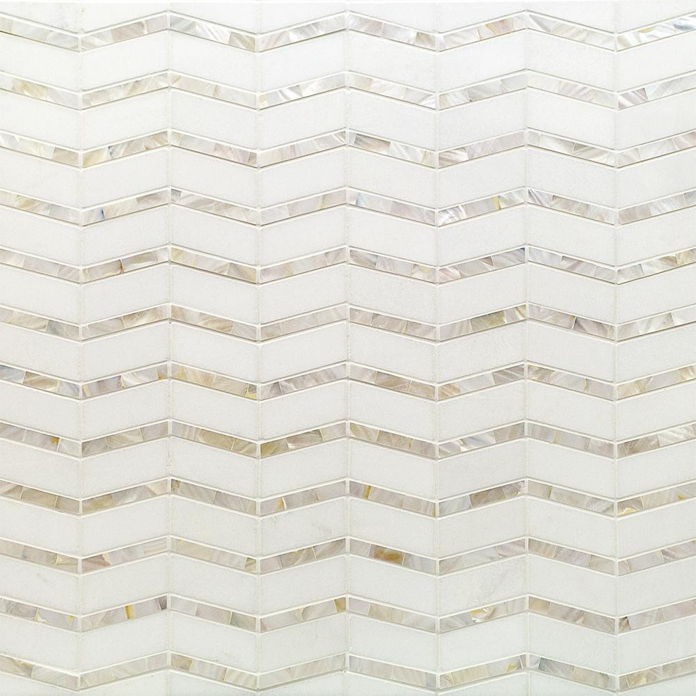 Ivy Hill Tile Blazon White Thassos And Mother Of Pearl Herringbone 11 3/4 in. x 11 5/8 in. Polish... | The Home Depot