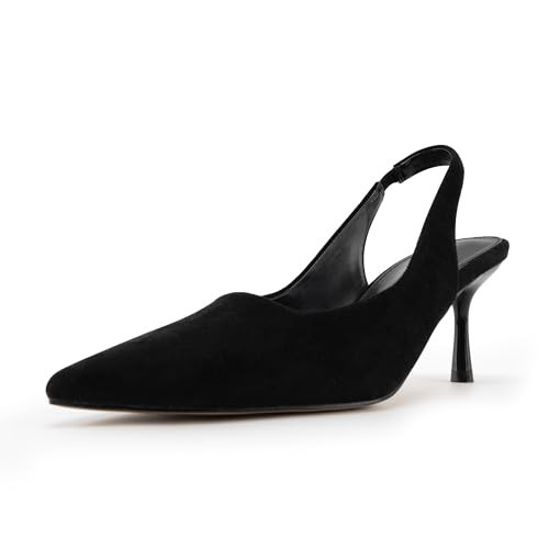 heelchic Women Kitten Heels Pumps Dress Shoes 10.5 Black Suede | Amazon (US)
