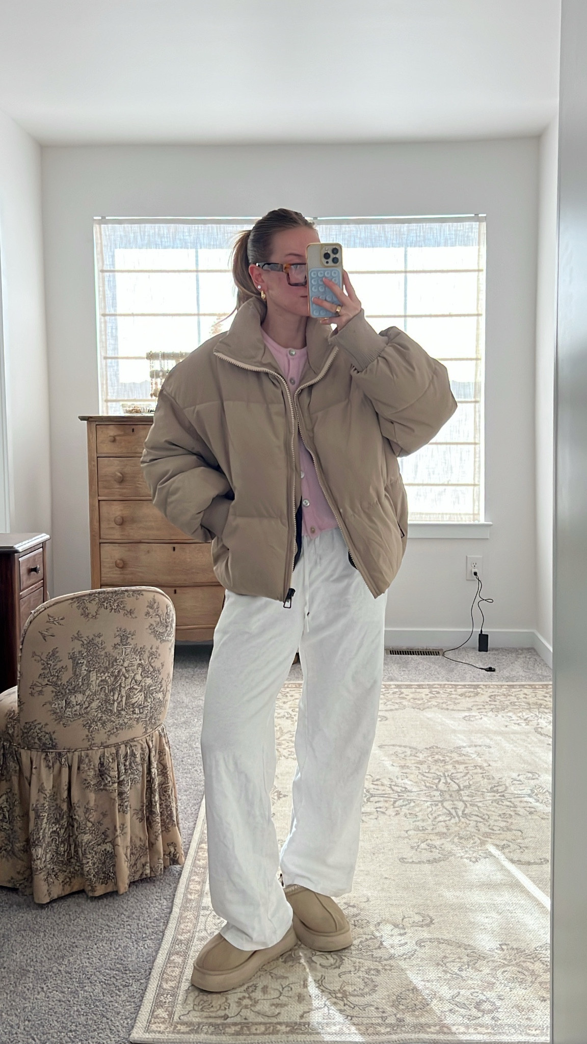 1/9/25 Comfy winter outfit 🫶🏼 cozy winter outfit, comfy outfit of the day, american vintage pink cardigan, beige puffer jacket, blue light glasses, winter layering essentials, casual winter look, cozy fashion, relaxed winter style, chic and comfy, winter outfit inspiration, cold weather outfit, casual layering, cozy cardigan, stylish winter wear, cute and practical winter outfit






