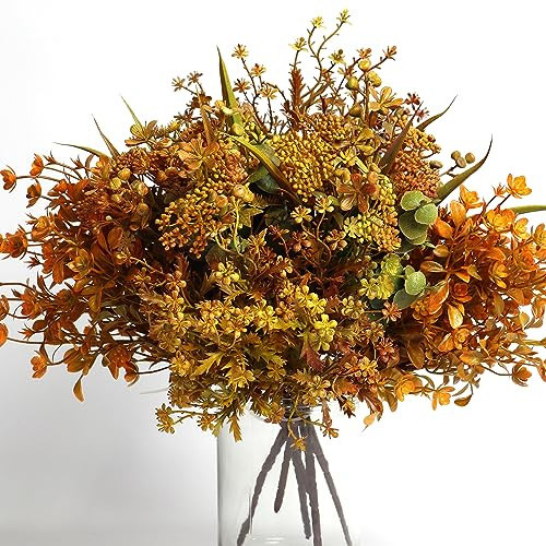 6 Bundles Artificial Fall Flowers, Autumn Decorations Leaves Greenery Shrubs for Thanksgiving Home Kitchen Room Farmhouse Floral Arrangements Indoor Outdoor Wedding Party Fireplace Fall Mixed Color | Amazon (US)