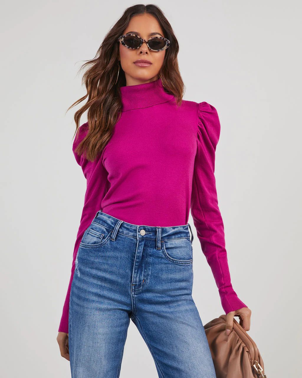 Adamant Puff Sleeve Turtleneck Sweater | VICI Collection