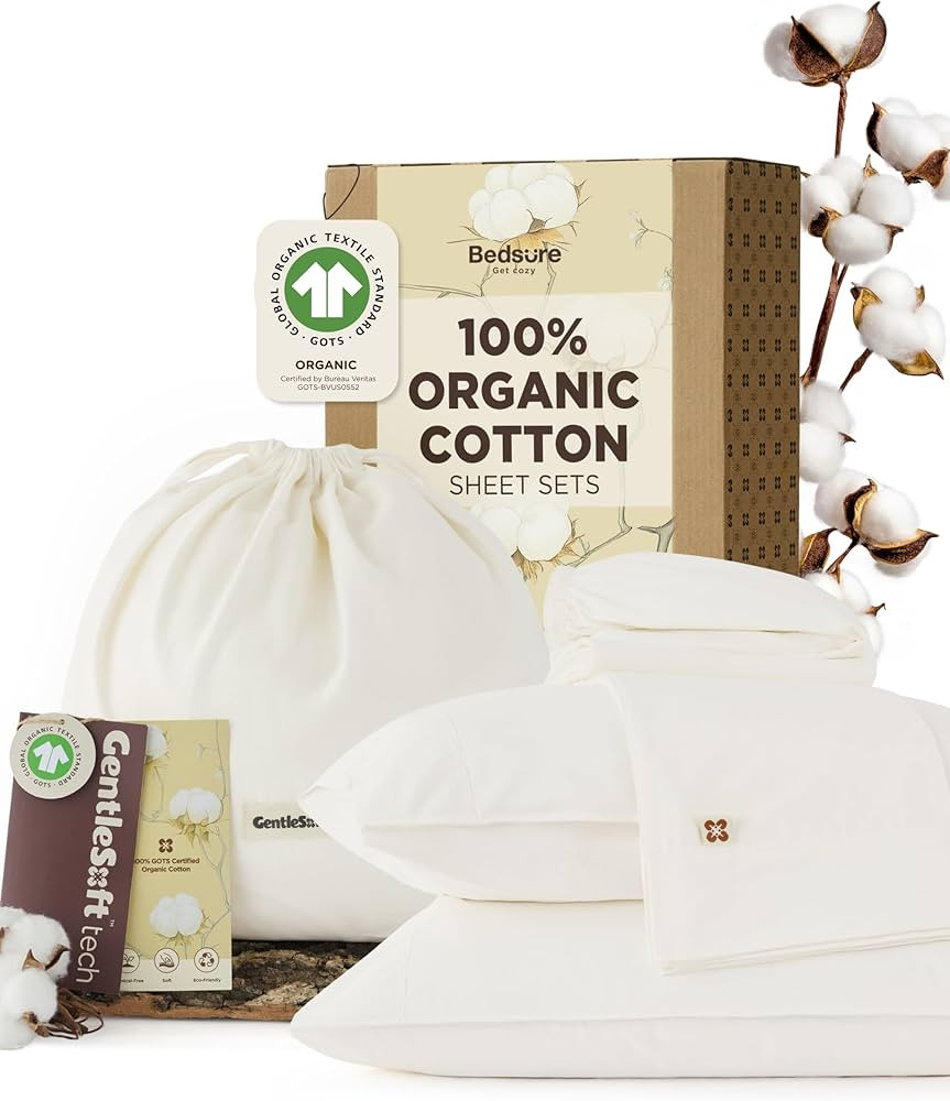 Bedsure 100% GOTS Organic Cotton Sheets, Fair Trade Certified Queen Bedding Set, Eco-Friendly, So... | Amazon (US)