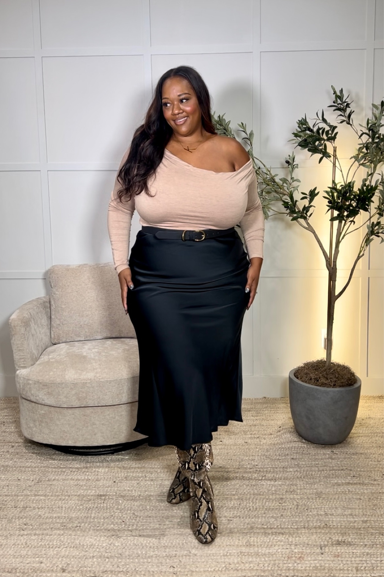 Plus size slip skirt outfit with snakeskin boots!

#LTKStyleTip #LTKPlusSize #LTKFindsUnder50