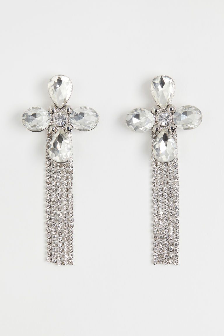 H & M - Flower-shaped rhinestone earrings - Silver | H&M (UK, MY, IN, SG, PH, TW, HK)