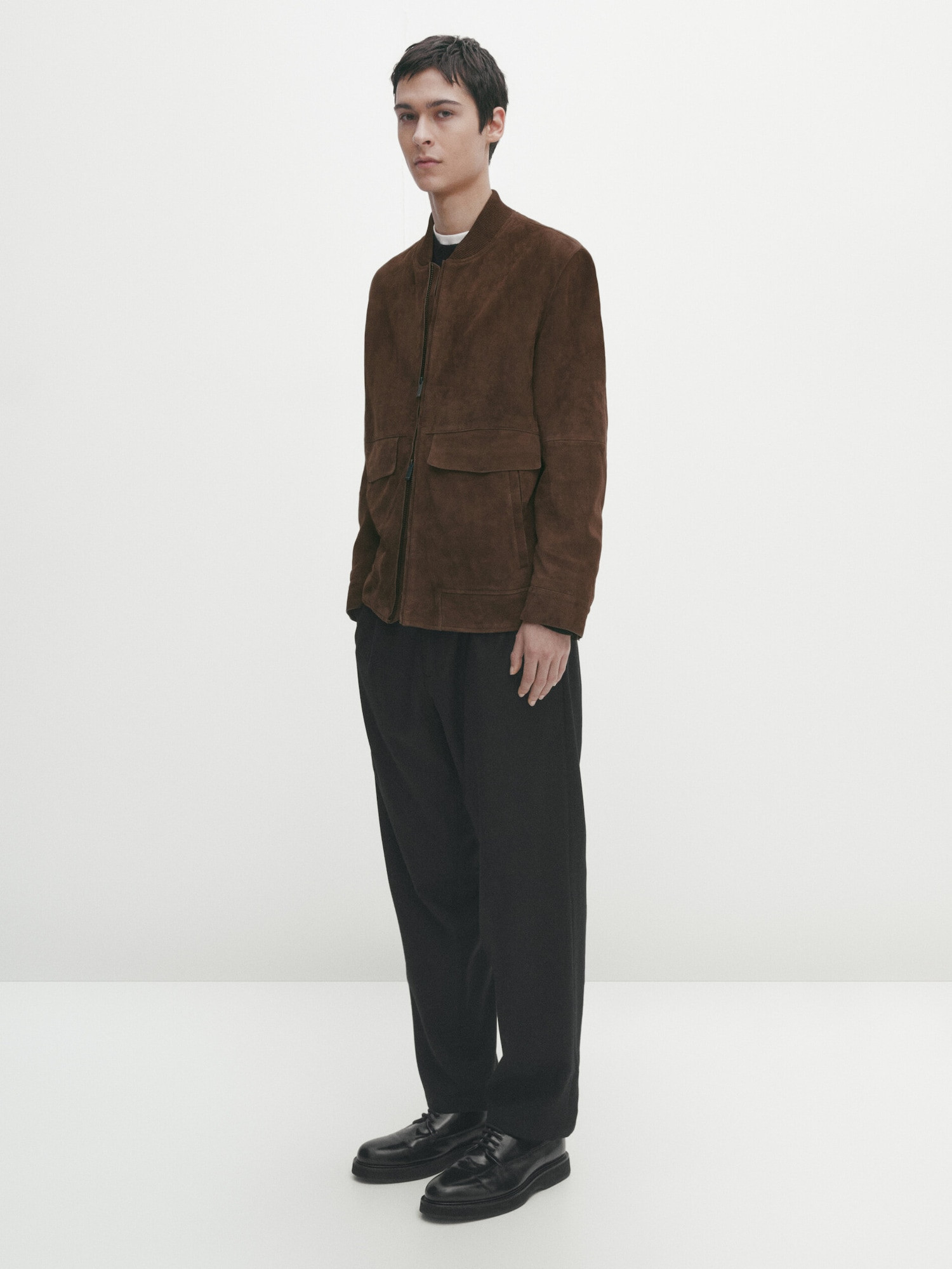 Suede leather bomber jacket with pockets | Massimo Dutti UK