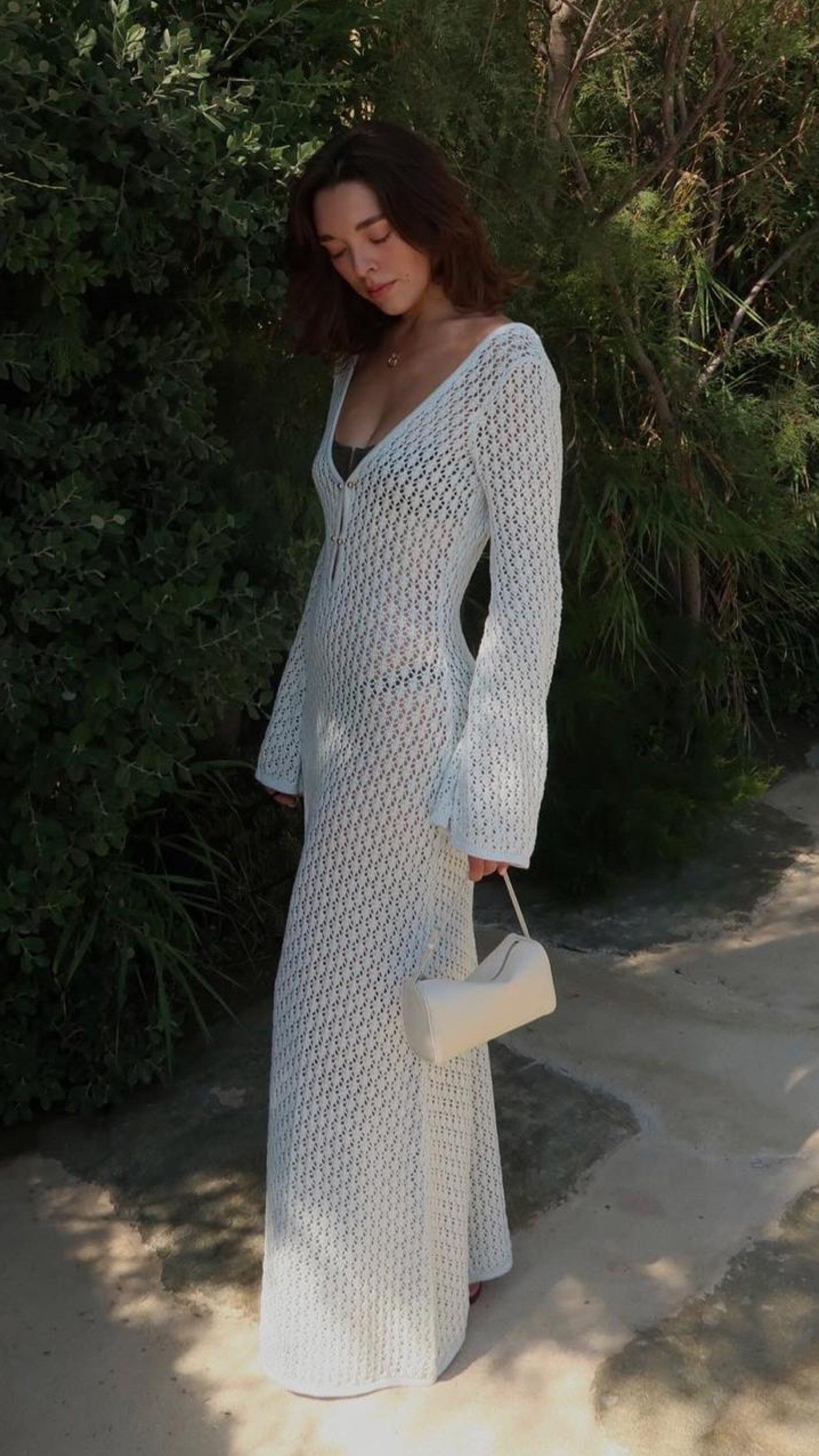 white christmas dresses Reve Crochet Flare Sleeve Maxi Dress main image 1