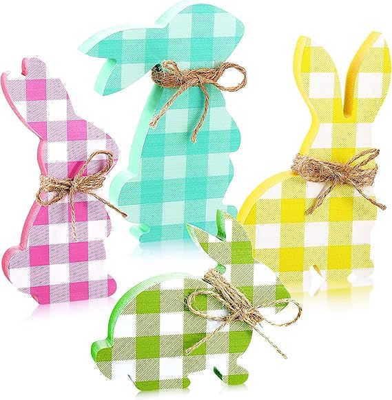 4 Pieces Easter Bunny Table Wooden Signs Bunny Shaped Farmhouse Decor Spring Bunny Wood Tabletop ... | Amazon (US)