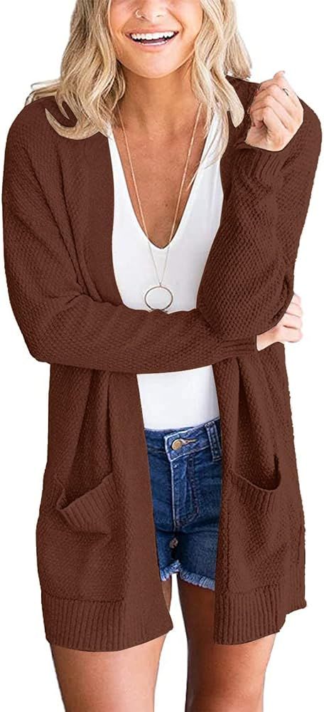 MEROKEETY Women's 2024 Long Sleeve Waffle Knit Cardigan Open Front Cozy Sweater Coat with Pockets | Amazon (US)