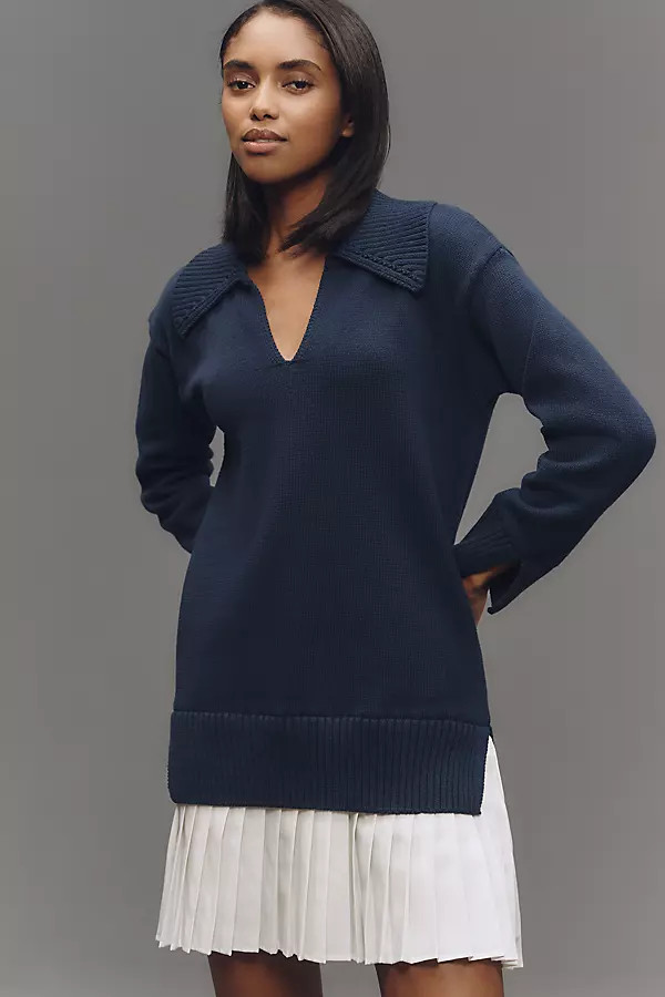 English Factory Long-Sleeve Polo Pleated Twofer Mini Dress | Anthropologie (US)