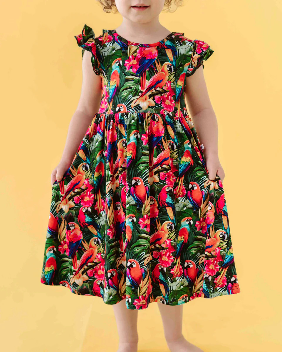 Parrot-ise Found Cap Sleeve Girls Dress & Shorts Set | Bums & Roses