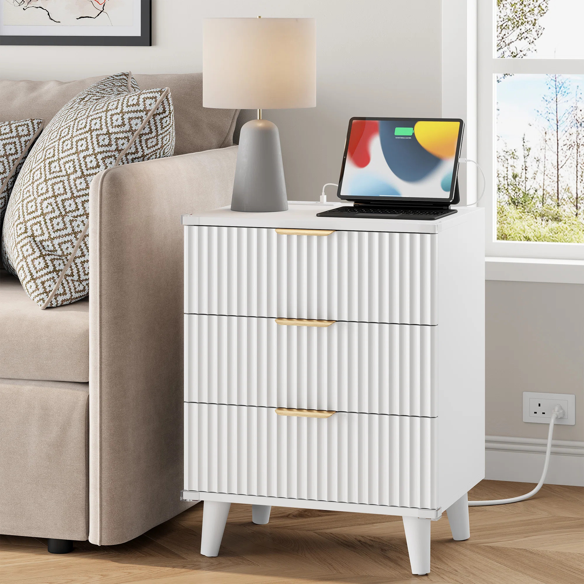 1 Pc Nightstand With Charging Station, Side Table With 3 Drawers, Bedside End Table With 2 USB Po... | Wayfair North America