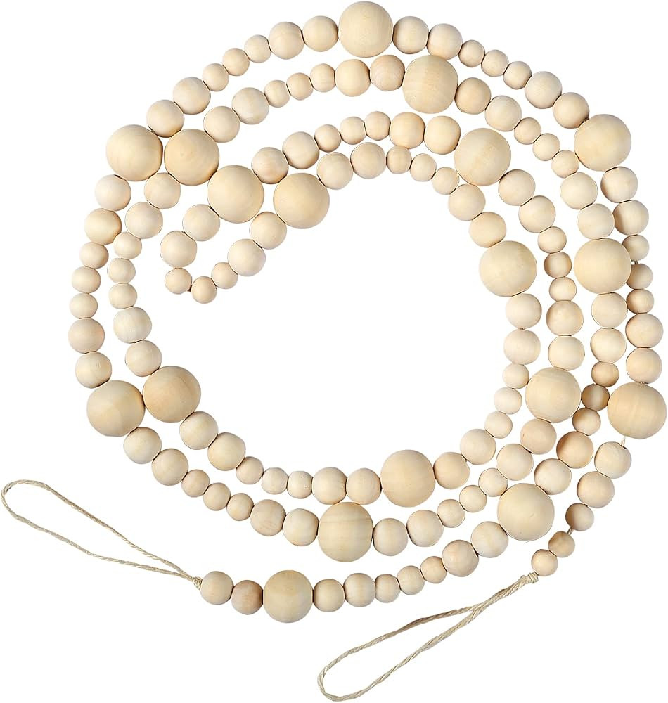 GWHOLE 7.2 Ft Christmas Wooden Bead Garland Natural Prayer Beads for Christmas Tree Decor, Table ... | Amazon (US)