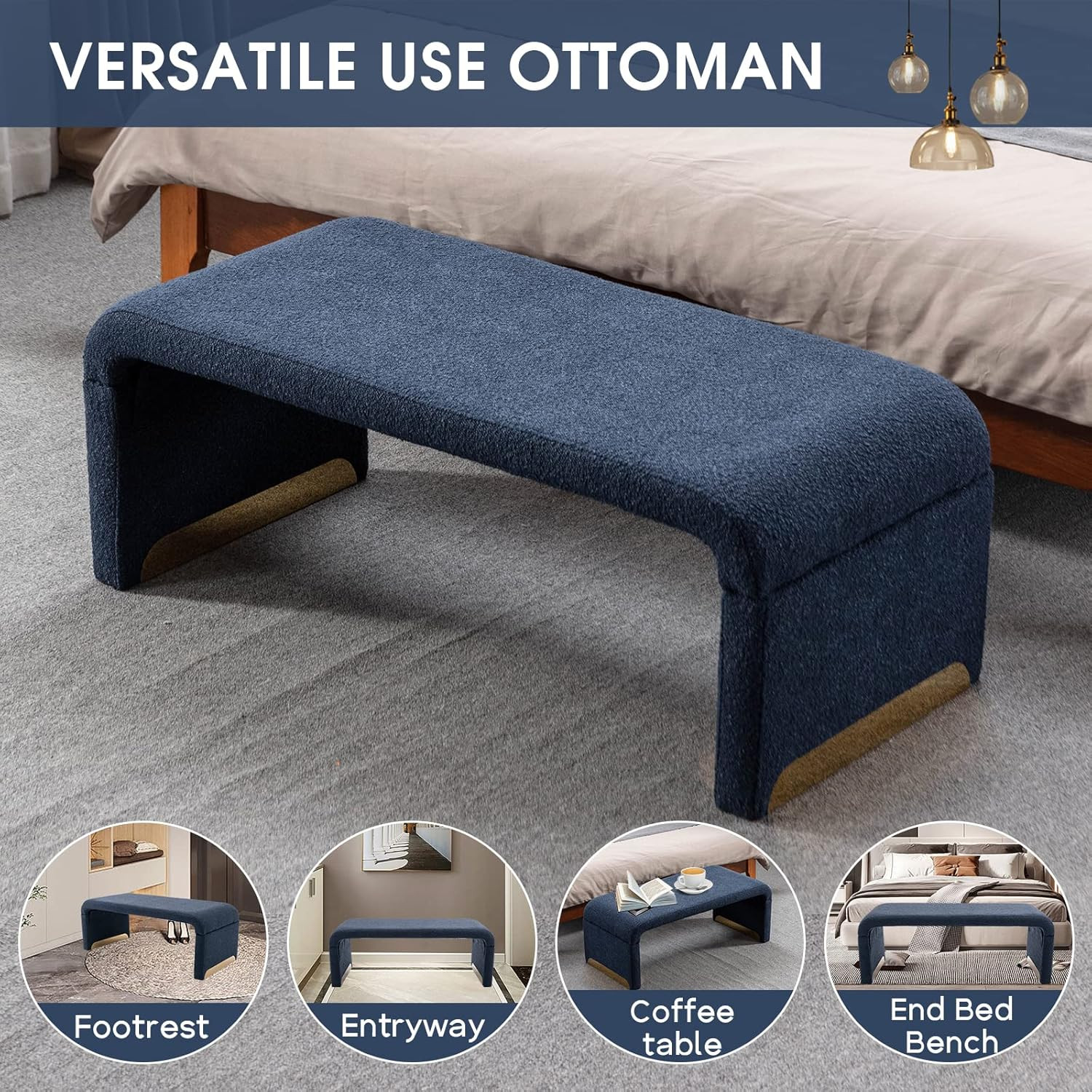 NIOIIKIT 43.3'' Ottoman Bench with Boucle Fabric, Faux Fur End of Bed Bench with Golden Metal Leg... | Amazon (US)