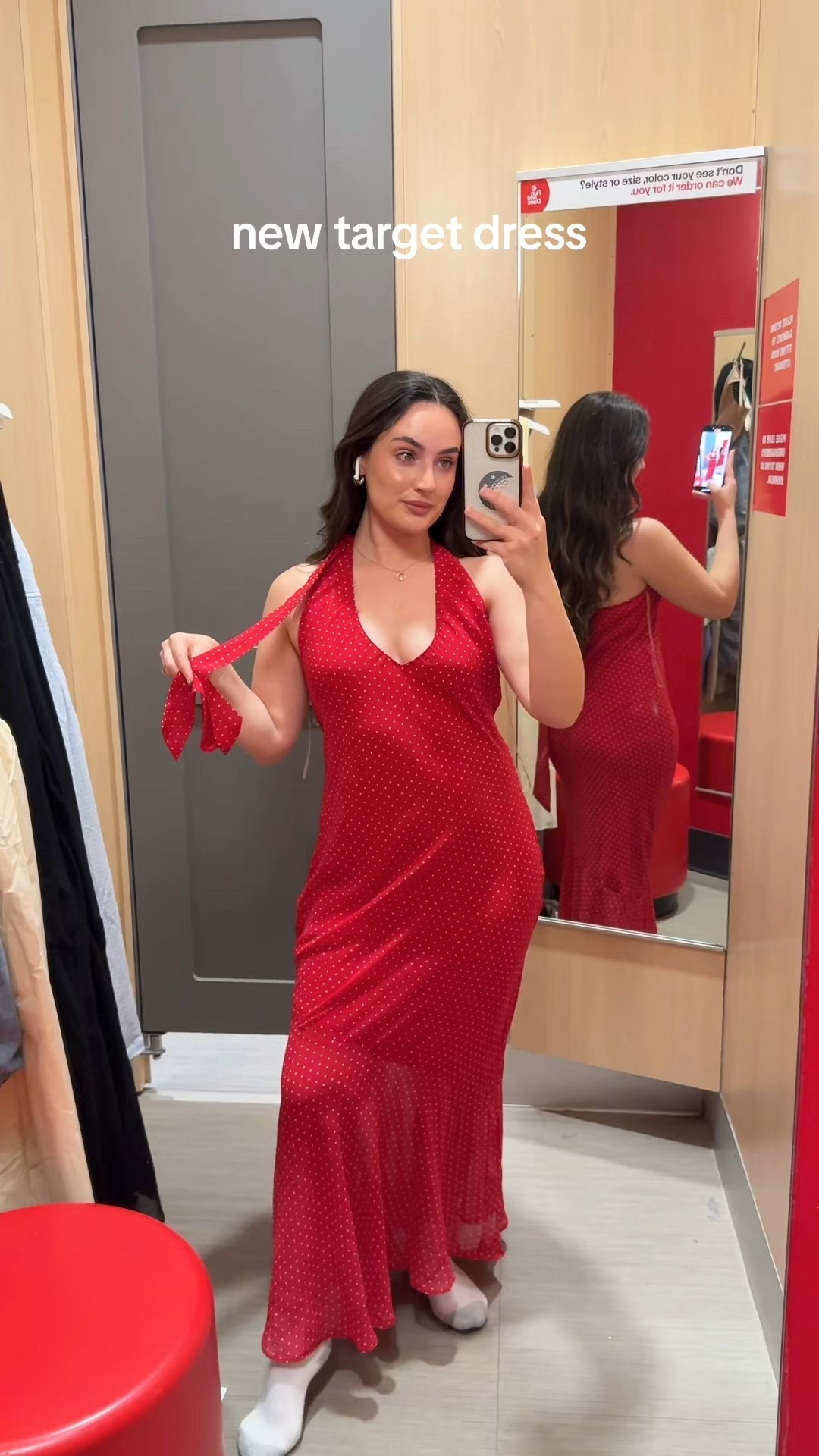 New target spring dress with a neck scarf, so cute🍒🍒🍒 
Red dress, wedding guest dress, neck scarf dress, polka dot dress

#LTKFindsUnder50