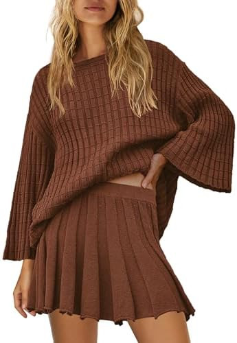 SENSERISE Fall Sweater Sets Skirt Sets Women 2 Piece Outfits Long Sleeve Top and Skirts Set Loung... | Amazon (US)