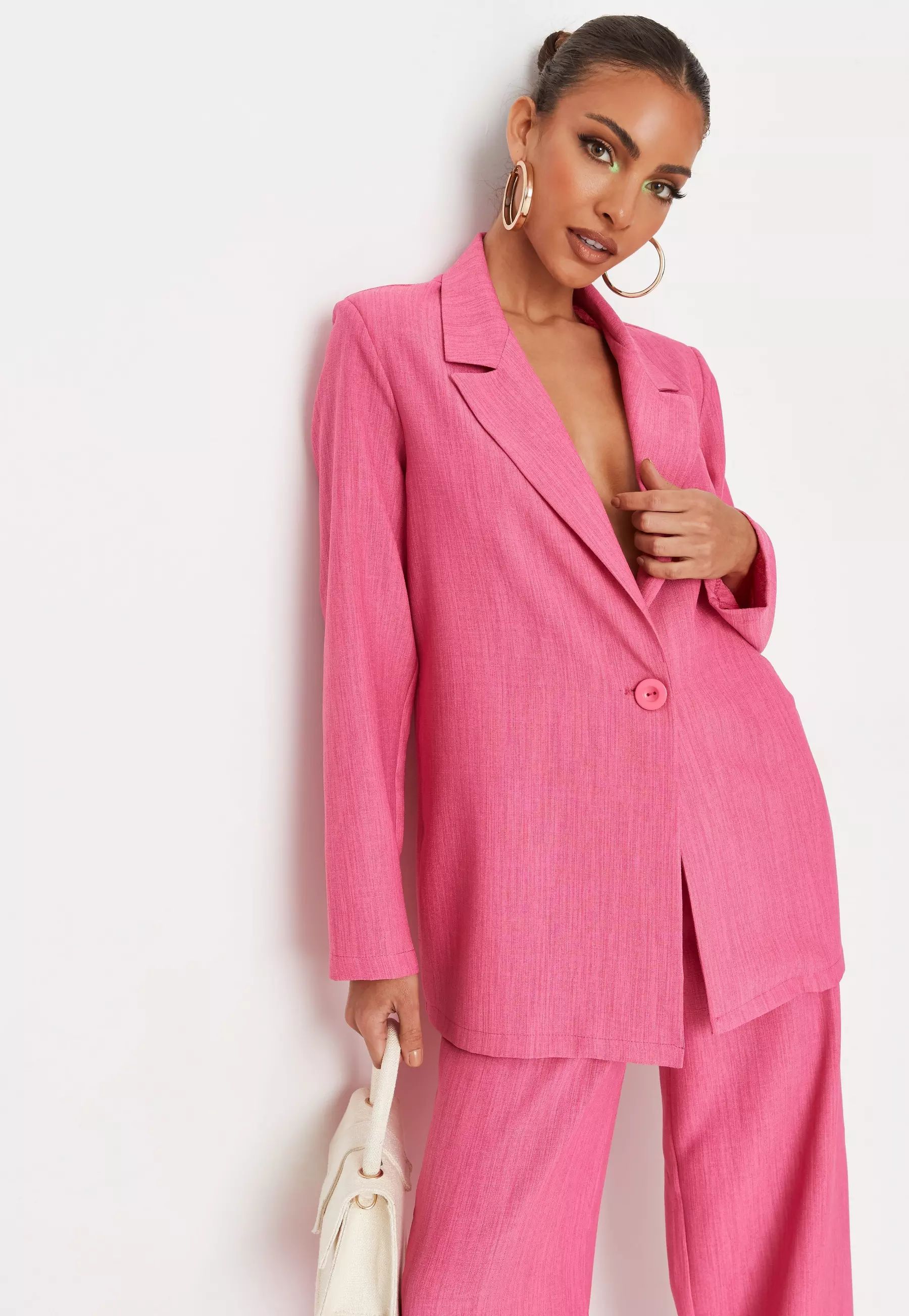 Hot Pink Linen Look Oversized Blazer | Missguided (US & CA)