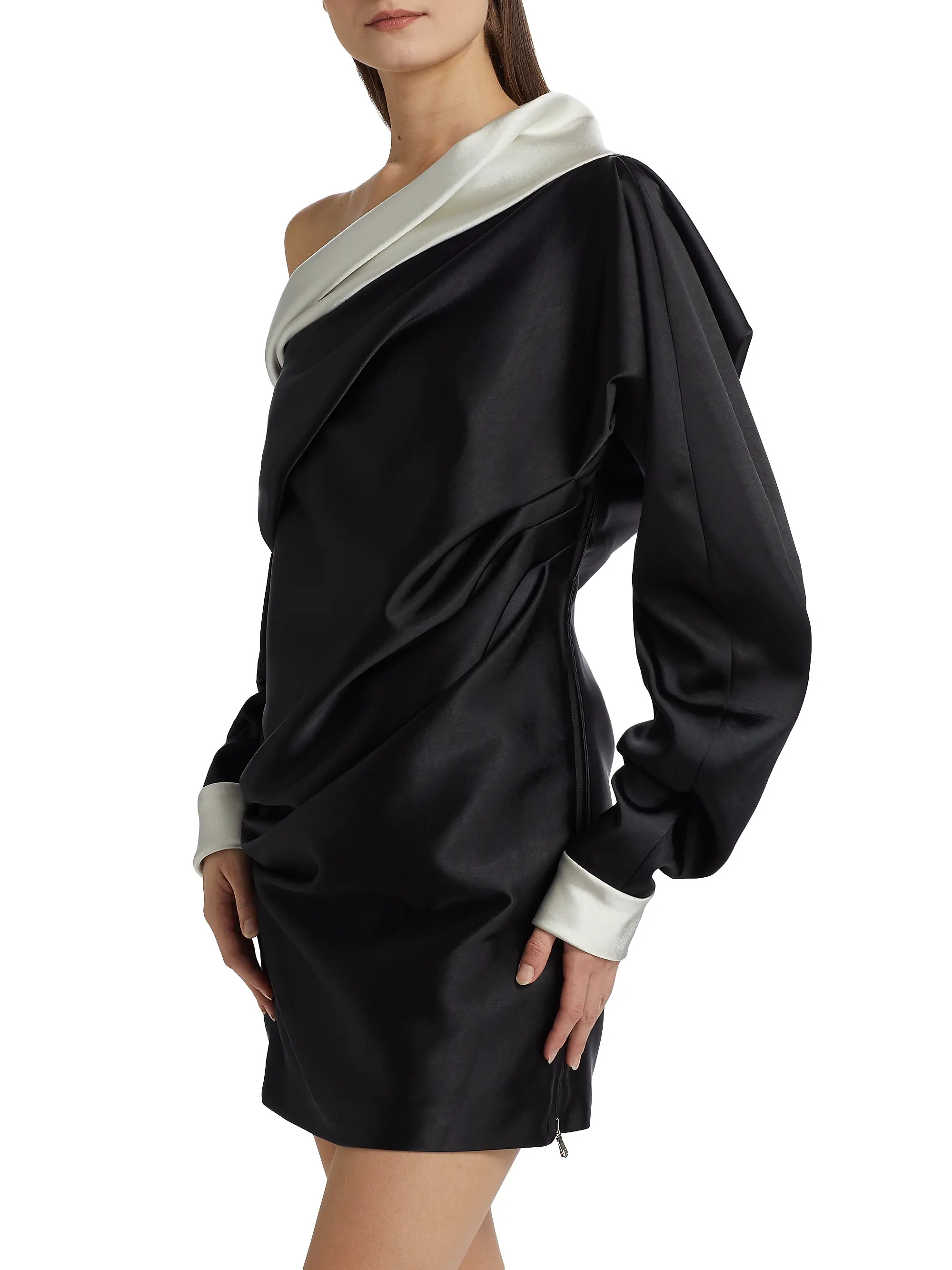 Satin Trimmed One-Shoulder Minidress | Saks Fifth Avenue