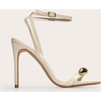 Cream Pu Square Toe Metal Trim High Stiletto Heeled Sandals | PrettyLittleThing US
