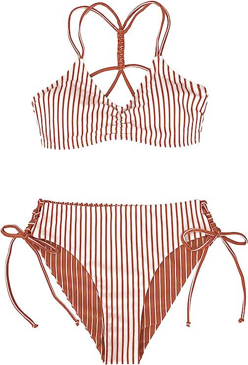 CUPSHE Women's Back Braided Straps Reversible Bottom Strappy Lace Up Bikini Sets | Amazon (US)