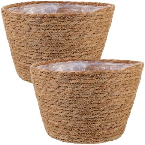BESPORTBLE 2Pcs Wicker Planter Basket Straw Woven Flower Basket for Indoor Outdoor Plant Storage ... | Amazon (US)