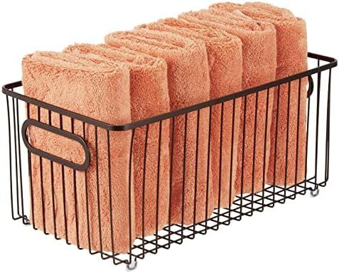mDesign Metal Bathroom Storage Organizer Basket Bin - Farmhouse Wire Grid Design - for Cabinets, ... | Amazon (US)