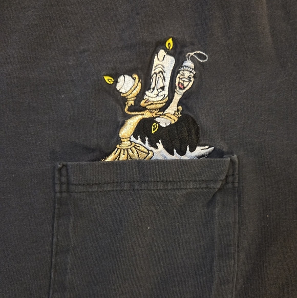 Vintage Beauty Beast Lumiere Disney Graphic short Sleeve Shirt embroidered pocke | Poshmark