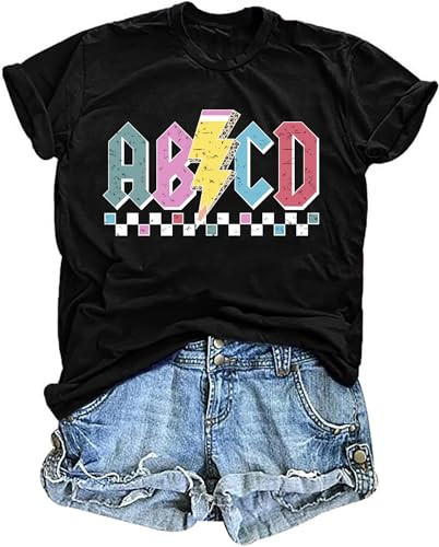 Teacher Shirts Women ABCD Teacher Tshirt Teacher Life Shirt Tees Teacher Gifts Casual Teach Tops Black | Amazon (US)