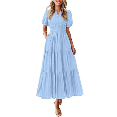 PRETTYGARDEN Womens Summer Maxi Dresses 2026 Casual Puff Sleeve V Neck… | Amazon (US)