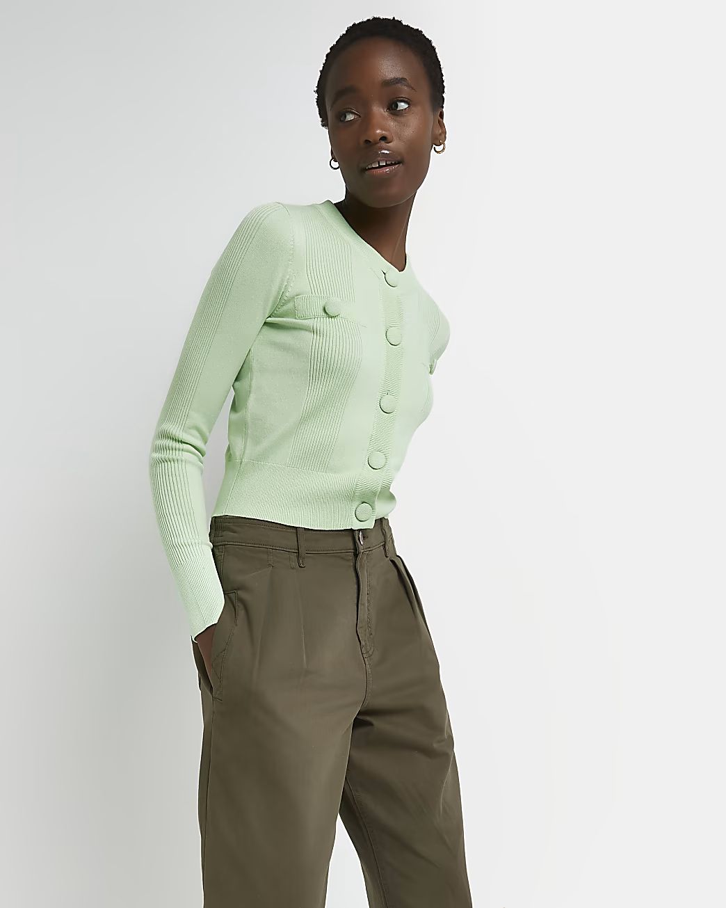 River Island Womens Green cropped knitted cardigan | River Island (US)