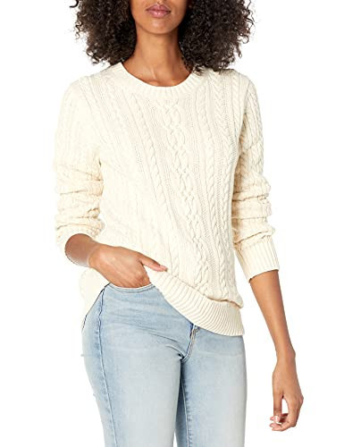 Amazon Essentials Women's Soft Fisherman Cable Long-Sleeve Crewneck Sweater (Available in Plus Size), Cream, XX-Large | Amazon (US)