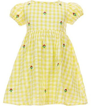 Adventurewear 360 Little Girls Gingham Seersucker Floral Embroidered Puff Sleeve Dress - 6X | Dillard's