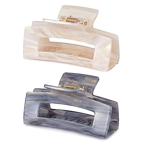 Hair Claw Clips Non Slip Banana Jaw Clips 3 inch Tortoise Shell Celluloid Strong Hold Clips Grey Hair Clips for Thin, Curly, Thick Hair Rectangle Shape Clips for Women Ladies | Amazon (US)