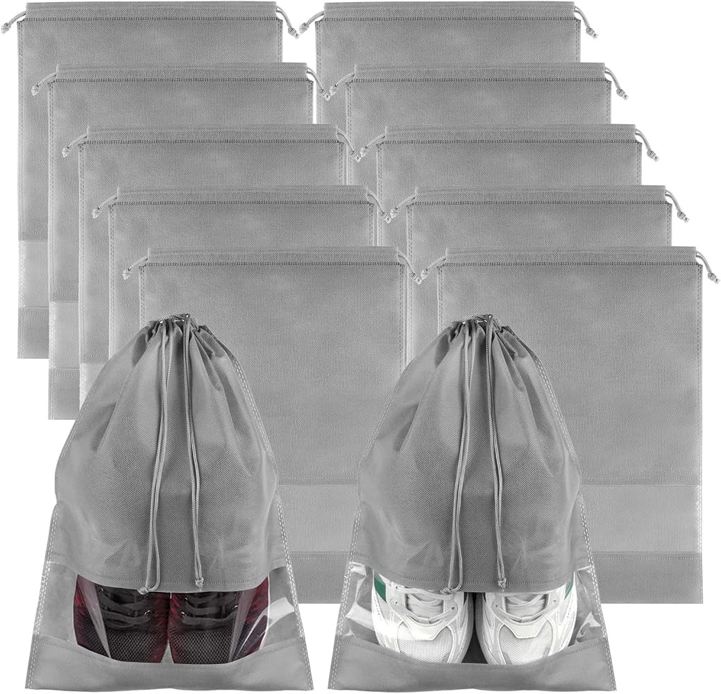 Grey Travel Shoe Bags - 10 Pcs Non-Woven Packing Bags with Clear Window | Amazon (US)