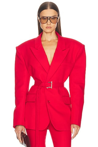 Helsa The Belted Blazer in Lipstick Red | FWRD | FWRD 