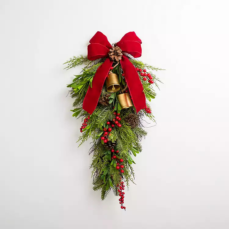 Pinecone and Red Berry Bells Teardrop Swag | Kirkland's Home