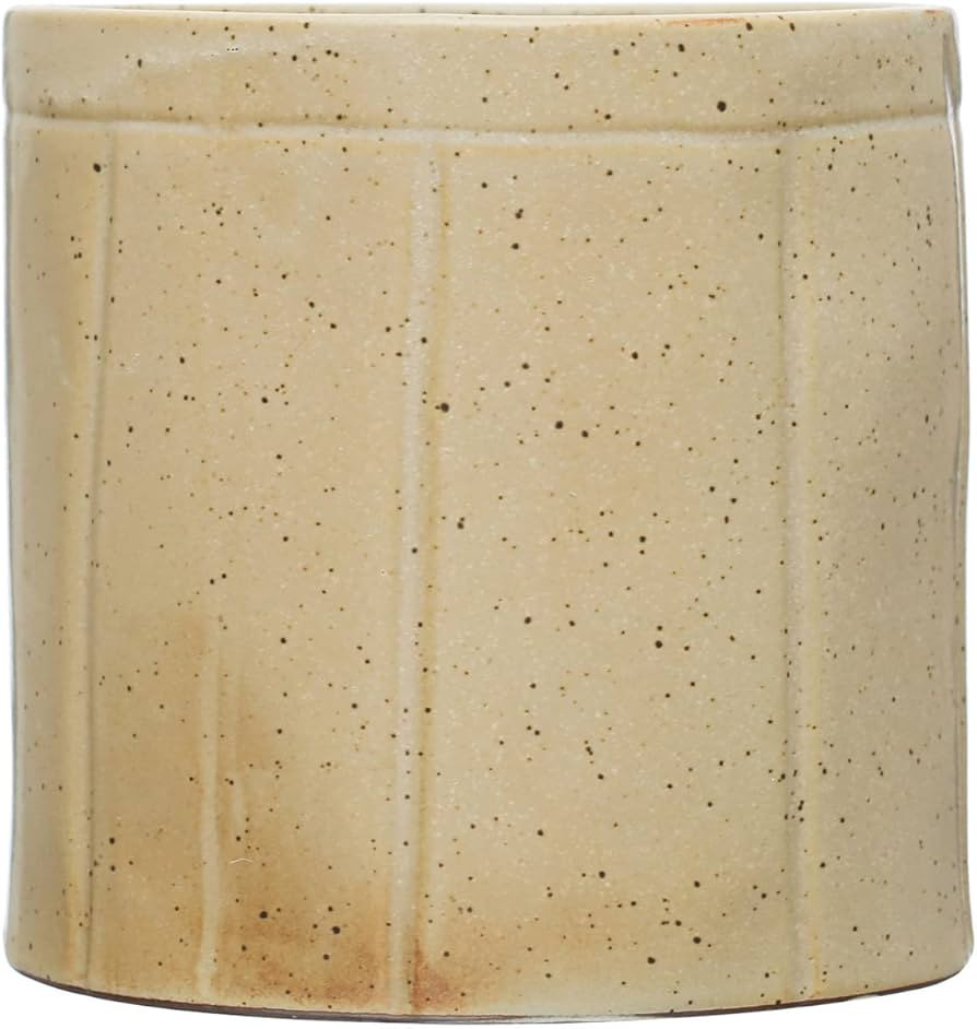 Decorative Stoneware Crock with Line Detail, Tan | Amazon (US)