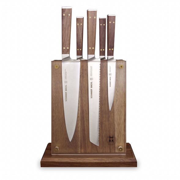 Schmidt Brothers Cutlery 6pc Walnut and Brass Knife Block Set | Target