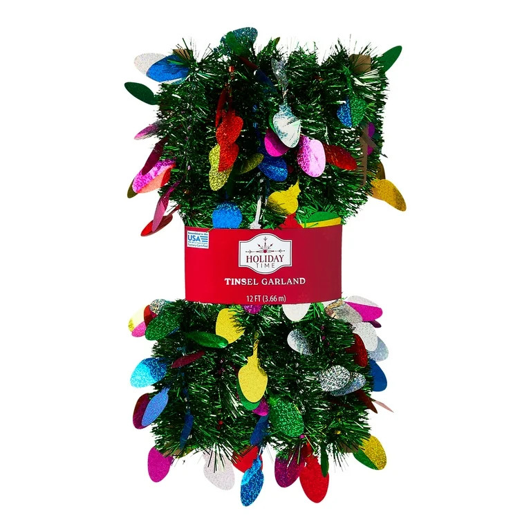 Tinsel Light Bulb Christmas Garland, Multicolor, 12', by Holiday Time | Walmart (US)