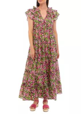 Crown & Ivy™ Women's Ruffle Printed Maxi Dress | Belk