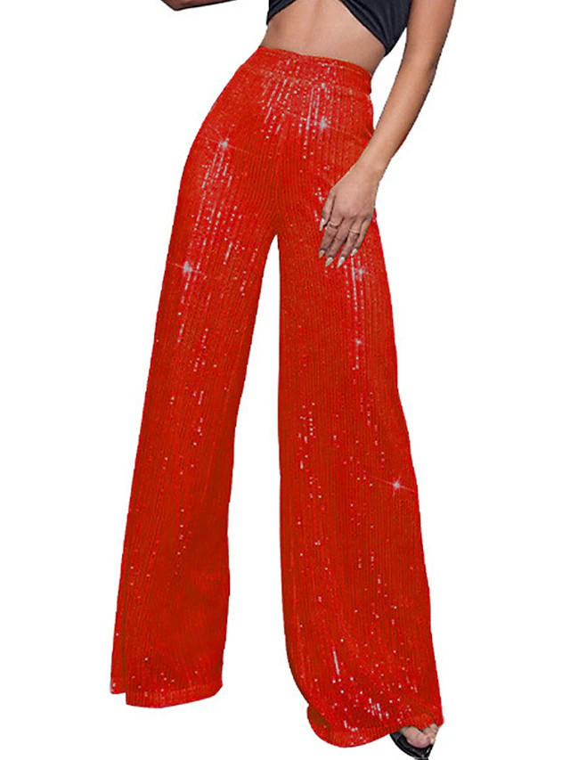 Women's Wide Leg Pants Trousers Sequins High Waist Full Length claret Summer | Lightinthebox