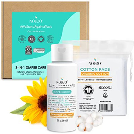 NOLEO Travel Kit - 3-in-1 Diaper Care (3oz) and XL Organic Cotton Pads (25ct) - All in One Cleansing | Walmart (US)