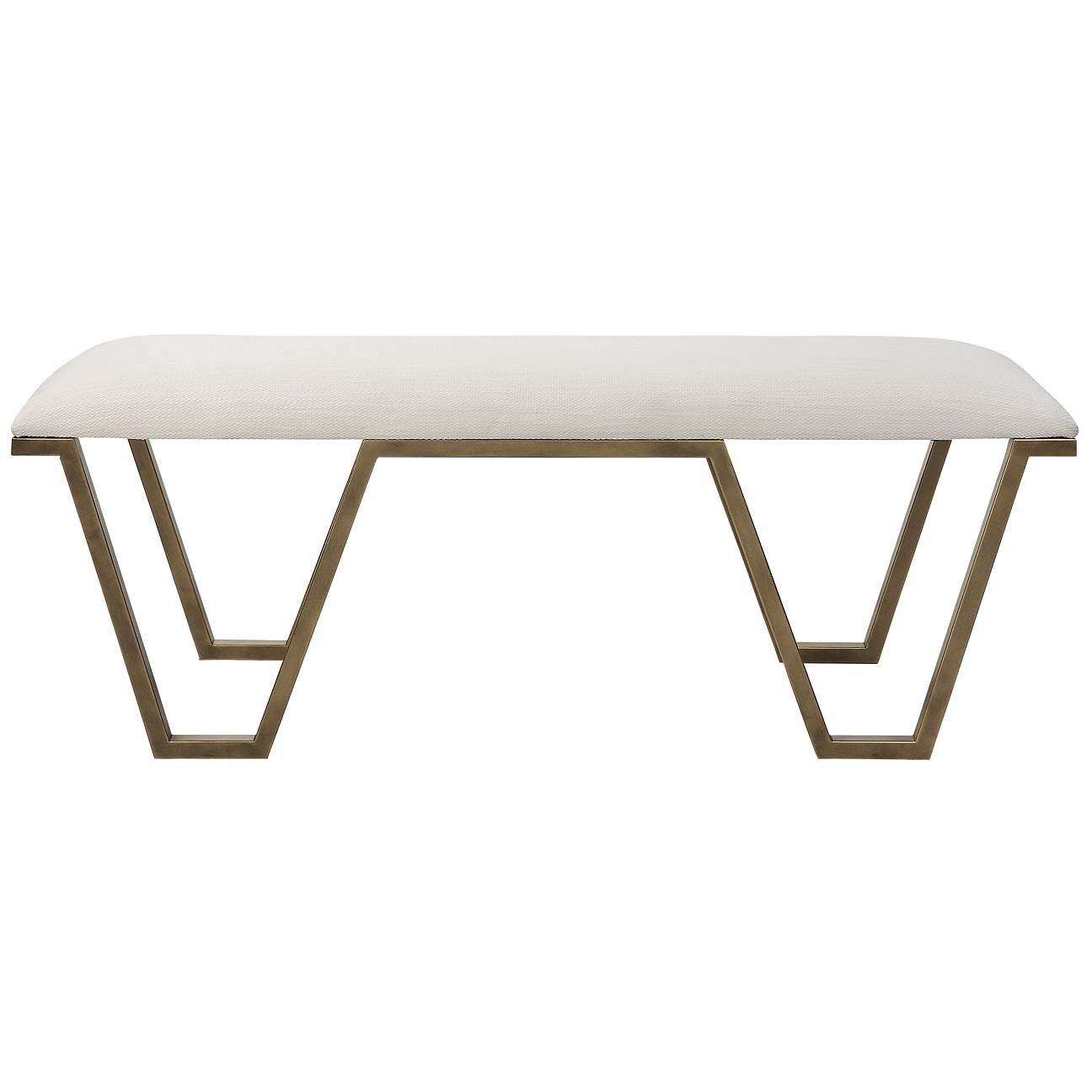 Uttermost Farrah Gold Iron and White Fabric Accent Bench | Lamps Plus