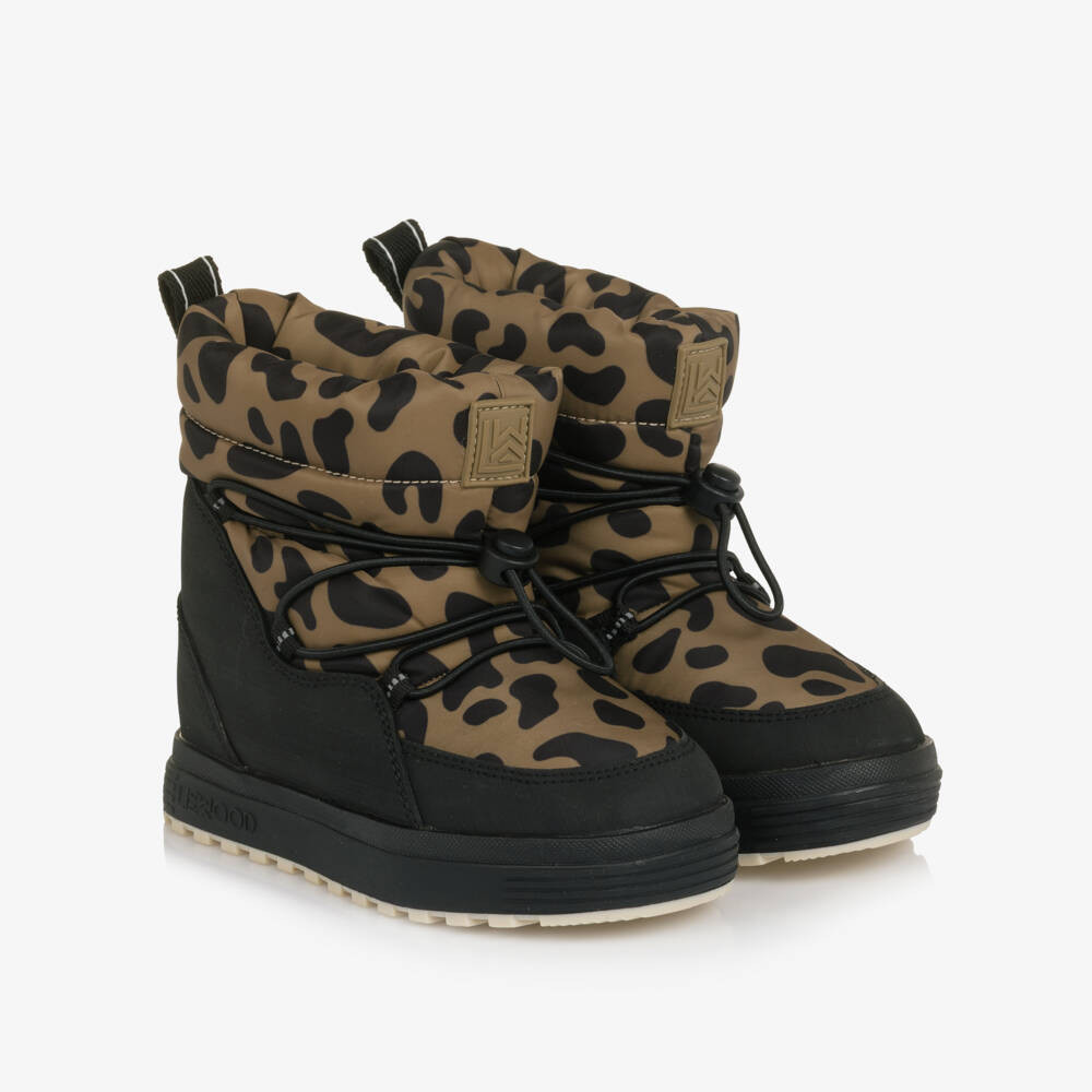 Liewood Black & Brown Leopard Print Snow Boots | Childrensalon