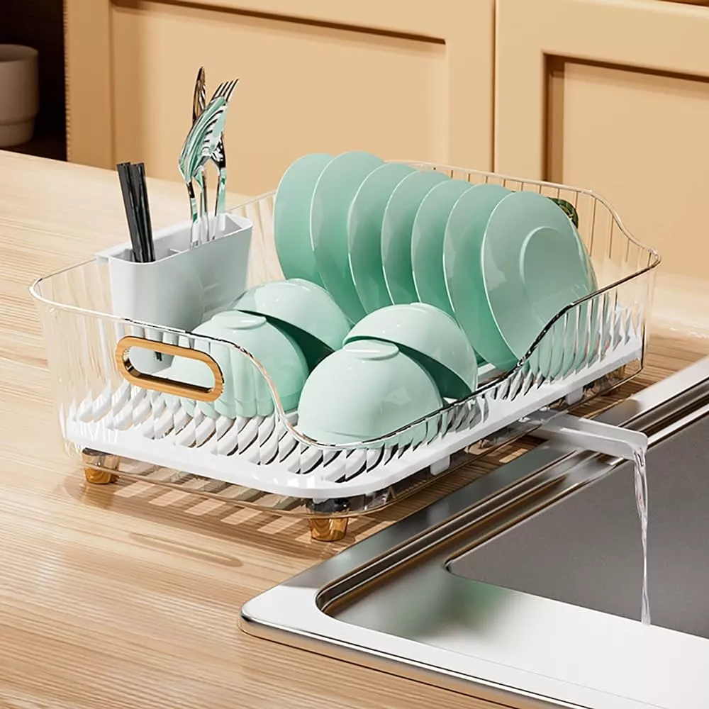 PXRACK Dish Drying Rack, Expandable(19.1-26.9) Large Capacity Dish Rack  and Drainboard Set, Stainless Steel Dish Drainers with Utensil Holder for