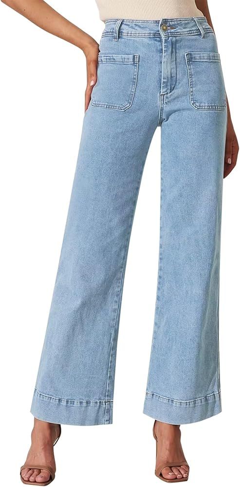 Wide Leg Jeans for Women - High Waisted Baggy Jeans Stretch Loose Denim Pants | Amazon (US)