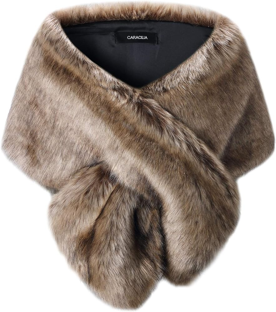 Caracilia Women Luxury Faux Fur Coat Jackets Wrap Cape Shawl for Wedding Party | Amazon (US)