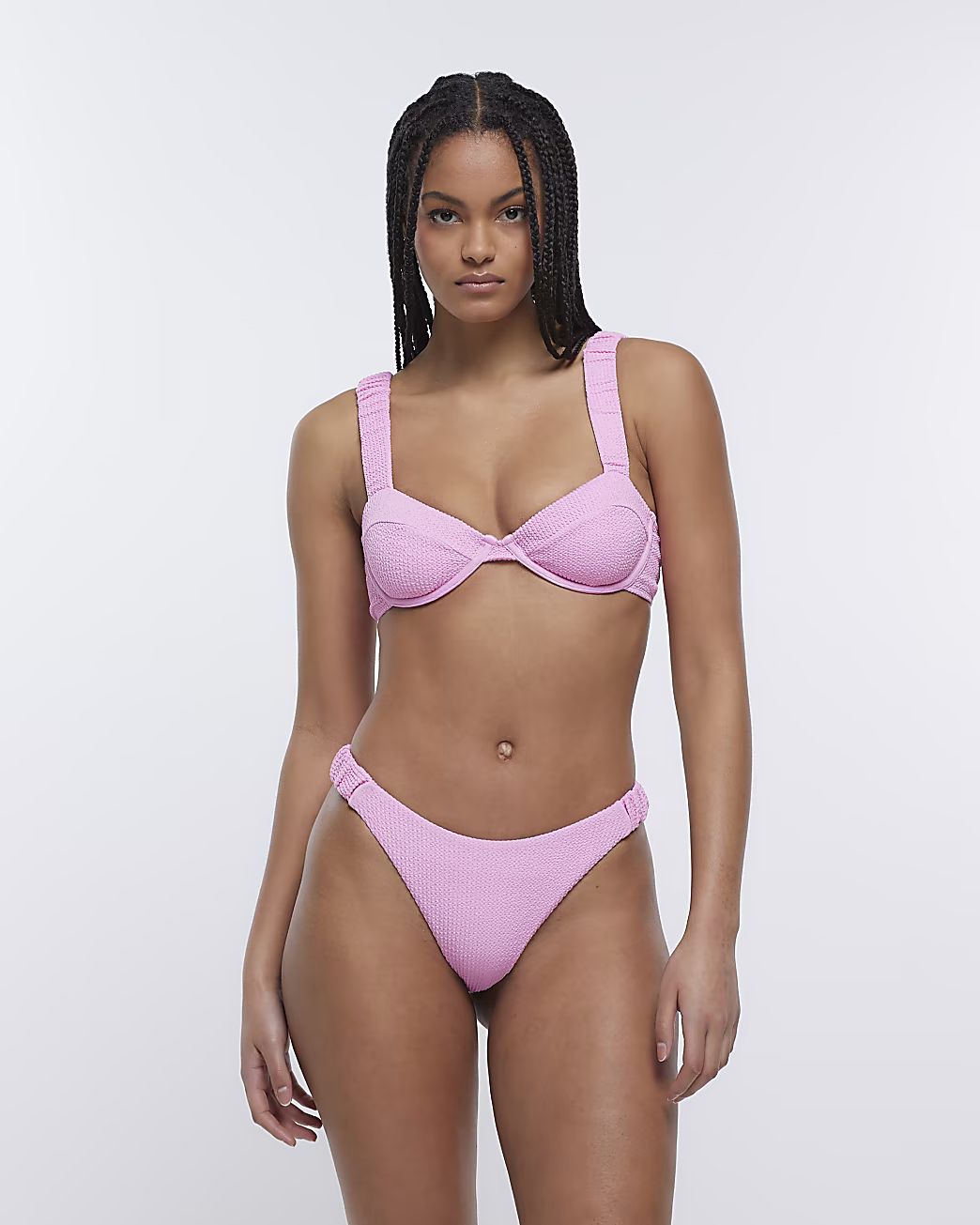 Pink textured bikini bottoms | River Island (US)