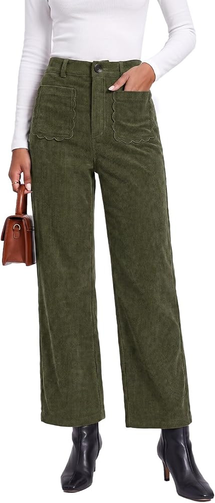 Tankaneo Womens Corduroy Pants High Waist Straight Leg Pants Trousers | Amazon (US)