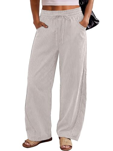 ANRABESS Womens Striped Barrel Casual Pants 2026 Trendy Summer Elastic Drawstring Baggy Lounge Wi... | Amazon (US)